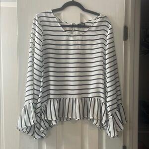 a.n.a Monochrome Striped Ruffle Blouse